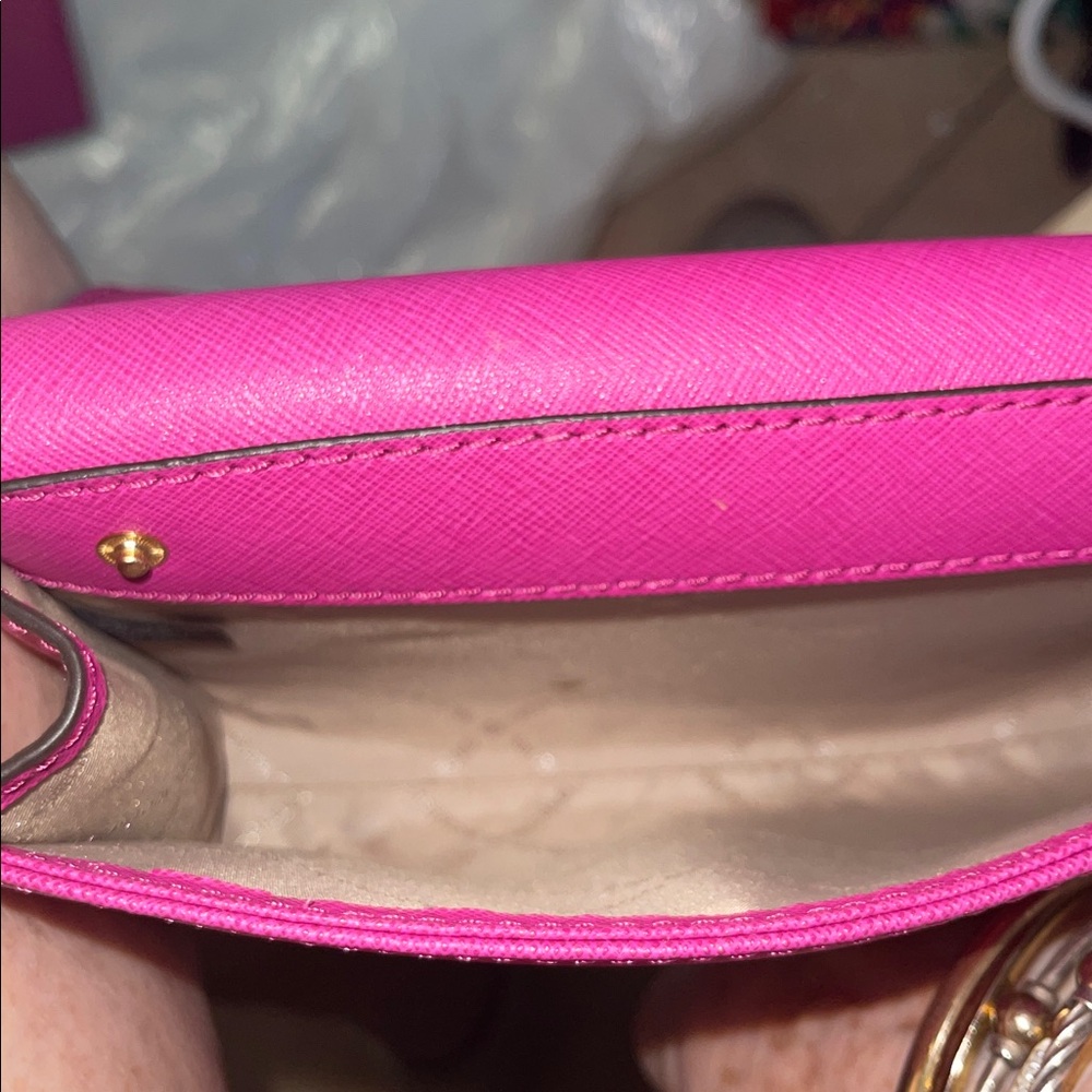 Michael Kors Leather Purse Crossbody Shoulder Strap Pink (Hot Rose) wristlet - Picture 5 of 10